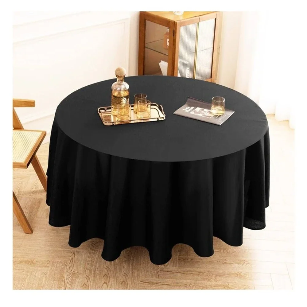 Round Tablecloth Table Cover Party Wedding linen polyester 120'' BLACK PACK OF 2